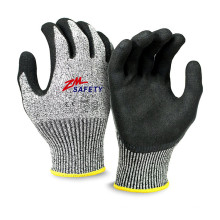 Excellent Grip Sandy Nitrile Cut Resistant Gloves with Nylon HPPE Glassfiber Seamless Knitted Liner